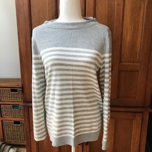 Talbots Nautical Grey and White Striped Bateau Neck Sweater